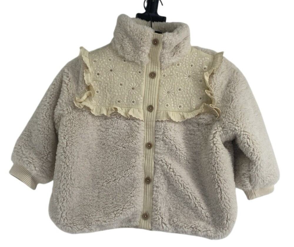 Louise Misha Rosanna Cream Jacket size 4 Fleece Embroidery W/gold Accents